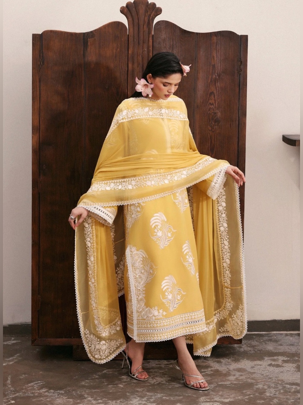 Hussain Rehar Lemon Drop article Indian Pakistani embroidered dress pret